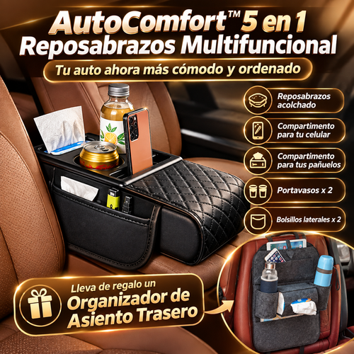 AutoComfort™ 5 en 1 – Reposabrazos Multifuncional + Organizador Asiento Trasero de REGALO
