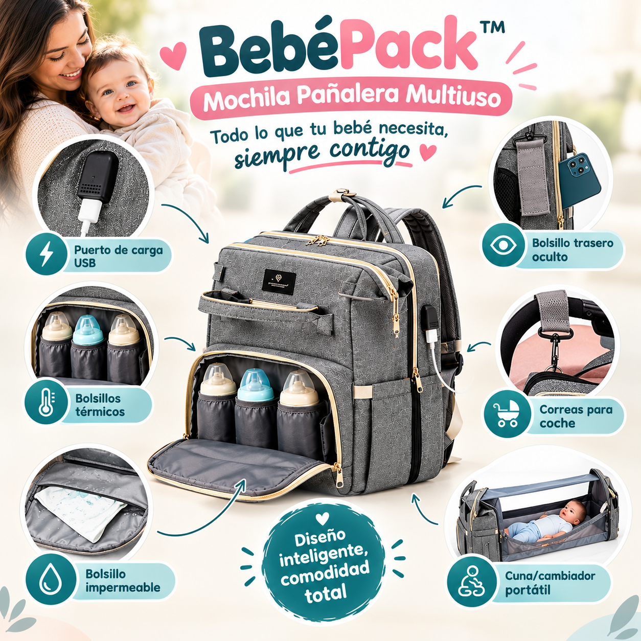 BebéPack™ ⭐ - Mochila Pañalera Multiuso para tu bebé