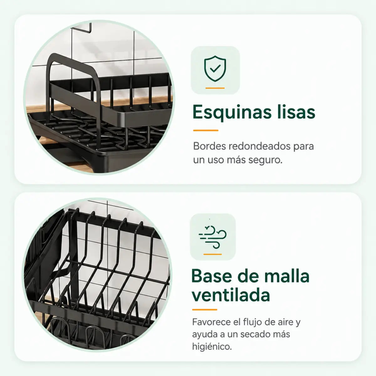 Escurridor de Platos de 2 Niveles con Drenaje Giratorio + Afilador de Cuchillos GRATIS