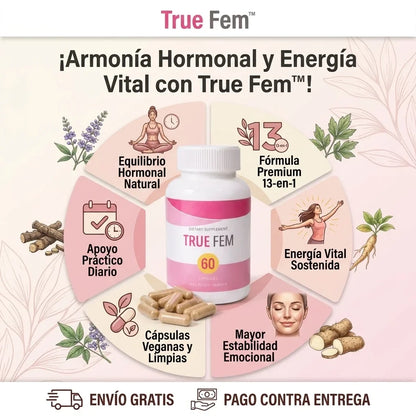 TrueFem® Balance 60 Cápsulas ORIGINAL - Recupera tu Salud Femenina y Equilibrio Hormonal + Envío Gratis
