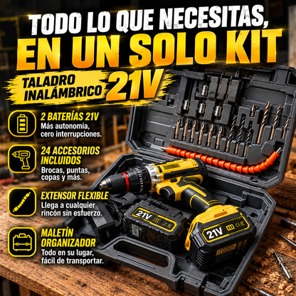 TaladroMax™ Inalámbrico + Kit con 2 Baterías y 24 accesorios